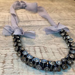 Simulated Diamond and Gunmetal Ribbon Necklace